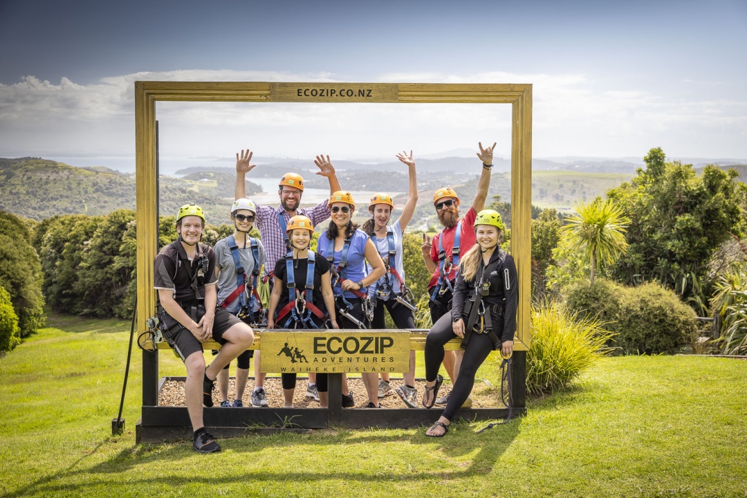 EcoZip - Ziplining group shot with view